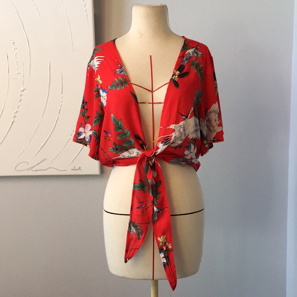 Oriental Tie-Front Crop Top